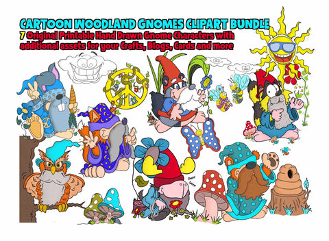 Woodland Gnomes Cartoon Clip Art Bundle