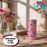Valentine Pink Tumbler Wrap Cute Cartoon Animals
