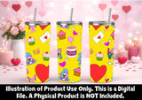 Valentine Seamless Tumbler Wrap, Cute Hand drawn Valentine Design.