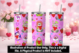 Valentine Pink Tumbler Wrap Cute Cartoon Animals