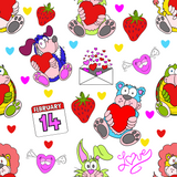 Valentine Animal Characters Seamless Pattern 300 DPI PNG File, Instant Download, Digital Paper, Surface Design, Cute Characters