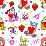 Valentine Animal Characters Seamless Pattern 300 DPI PNG File, Instant Download, Digital Paper, Surface Design, Cute Characters