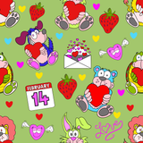 Valentine Animal Characters Seamless Pattern 300 DPI PNG File, Instant Download, Digital Paper, Surface Design, Cute Characters