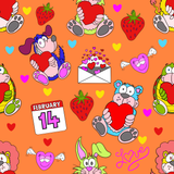 Valentine Animal Characters Seamless Pattern 300 DPI PNG File, Instant Download, Digital Paper, Surface Design, Cute Characters