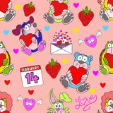 Valentine Animal Characters Seamless Pattern 300 DPI PNG File, Instant Download, Digital Paper, Surface Design, Cute Characters