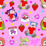 Valentine Animal Characters Seamless Pattern 300 DPI PNG File, Instant Download, Digital Paper, Surface Design, Cute Characters