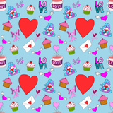 Seamless Pattern Valentine Love Coffee and Muffin. 300 DPI PNG File, Instant Download, Digital Paper, Surface Design, Cute Characters