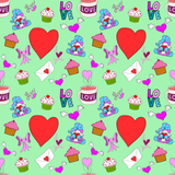 Seamless Pattern Valentine Love Coffee and Muffin. 300 DPI PNG File, Instant Download, Digital Paper, Surface Design, Cute Characters