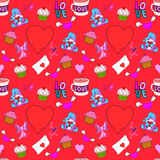 Seamless Pattern Valentine Love Coffee and Muffin. 300 DPI PNG File, Instant Download, Digital Paper, Surface Design, Cute Characters