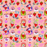Valentine Animal Characters Seamless Pattern 300 DPI PNG File, Instant Download, Digital Paper, Surface Design, Cute Characters