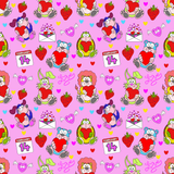 Valentine Animal Characters Seamless Pattern 300 DPI PNG File, Instant Download, Digital Paper, Surface Design, Cute Characters