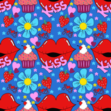 Valentine Kissy Lips Seamless Pattern, 300 DPI PNG File, Instant Download, Digital Paper, Surface Design