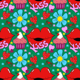 Valentine Kissy Lips Seamless Pattern, 300 DPI PNG File, Instant Download, Digital Paper, Surface Design