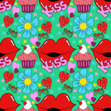 Valentine Kissy Lips Seamless Pattern, 300 DPI PNG File, Instant Download, Digital Paper, Surface Design