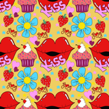 Valentine Kissy Lips Seamless Pattern, 300 DPI PNG File, Instant Download, Digital Paper, Surface Design