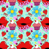 Valentine Kissy Lips Seamless Pattern, 300 DPI PNG File, Instant Download, Digital Paper, Surface Design