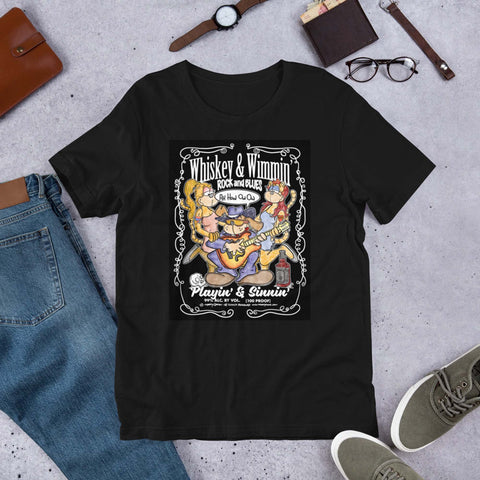 BLUES WHISKEY INSPIRED ROCK & ROLL CARTOON MUSIC THEMED TEE