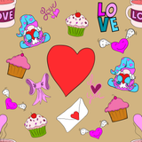 Seamless Pattern Valentine Love Coffee and Muffin. 300 DPI PNG File, Instant Download, Digital Paper, Surface Design, Cute Characters