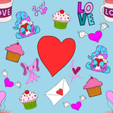 Seamless Pattern Valentine Love Coffee and Muffin. 300 DPI PNG File, Instant Download, Digital Paper, Surface Design, Cute Characters