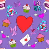 Seamless Pattern Valentine Love Coffee and Muffin. 300 DPI PNG File, Instant Download, Digital Paper, Surface Design, Cute Characters
