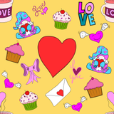 Seamless Pattern Valentine Love Coffee and Muffin. 300 DPI PNG File, Instant Download, Digital Paper, Surface Design, Cute Characters