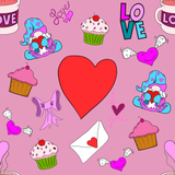 Seamless Pattern Valentine Love Coffee and Muffin. 300 DPI PNG File, Instant Download, Digital Paper, Surface Design, Cute Characters
