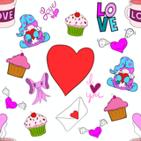 Seamless Pattern Valentine Love Coffee and Muffin. 300 DPI PNG File, Instant Download, Digital Paper, Surface Design, Cute Characters